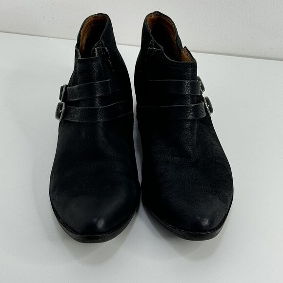 Lucky Brand Ankle Black Pebble Leather Pointed Toe Stacked Heel Boots Bootie 8.5 - Picture 4 of 8